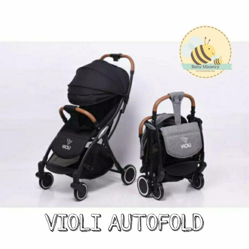 Violi Stroller : Auto Fold Gray / Black – Kereta Dorong Bayi