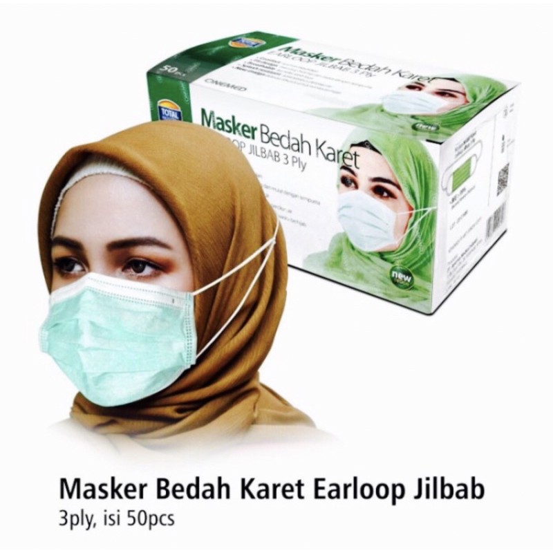 Masker headloop 3 ply onemed isi 50 pcs ( masker medis hijab jilbab )