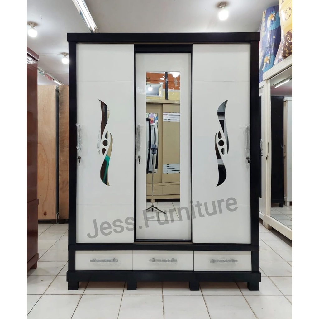 Lemari Pakaian Baju 3Pintu lemari sleding 3pintu / Lemari Pakaian baju Putih / Lemari Baju 3Pintu / 