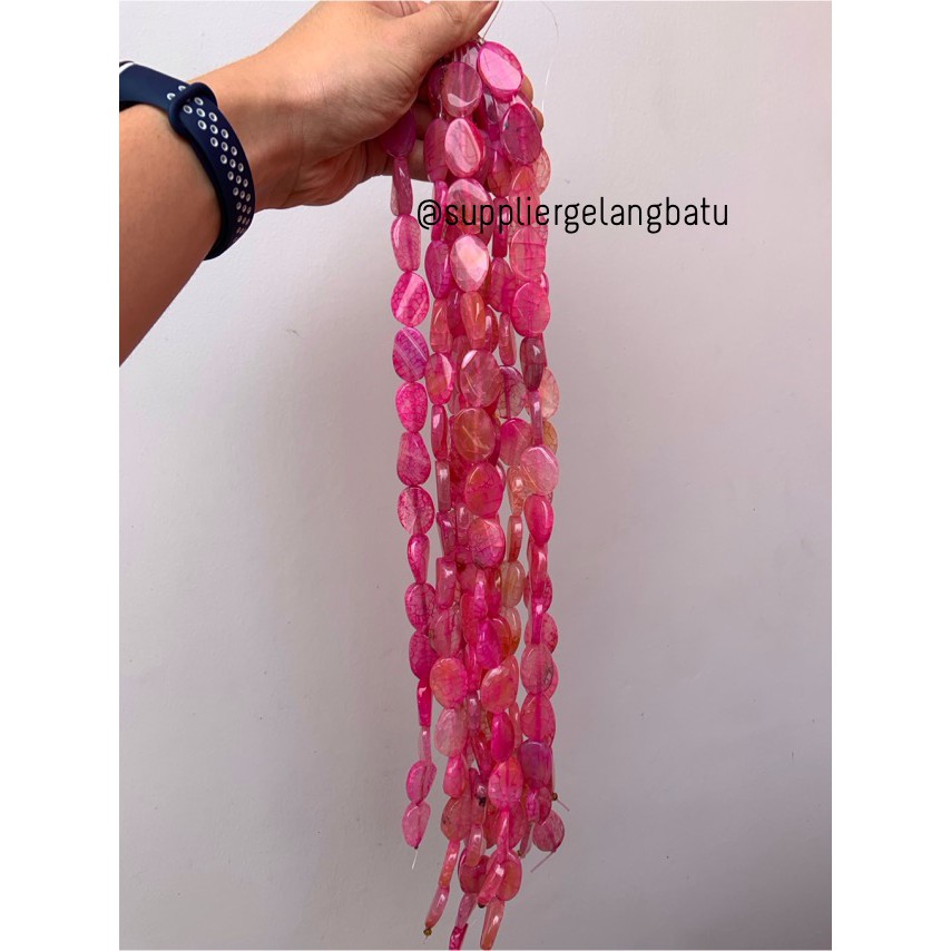 batu alam Penden simba oval pink agate serat pipih 3 x 2 cm merah muda