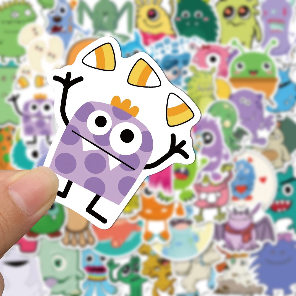 50pcs Stiker Kartun Monster Kecil Lucu Anti Air Untuk Dekorasi Komputer / Kulkas Anak