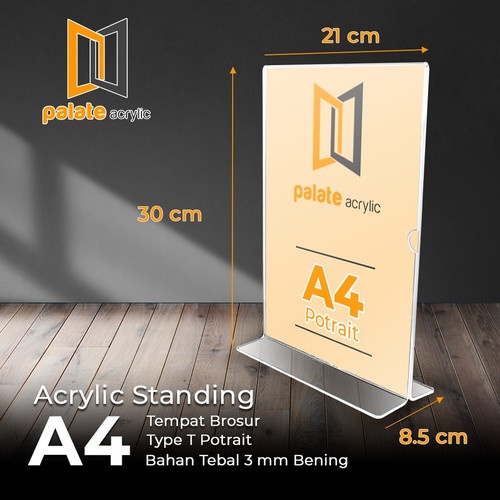 TEMPAT BROSUR / TENT HOLDER / TENT CARD AKRILIK DISPLAY A4 MODEL T