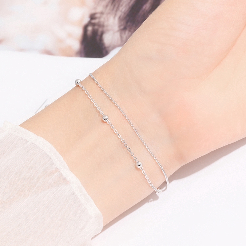 Gelang Tangan Rantai Silver Aksen Manik-Manik Lapis Silver untuk Wanita-3