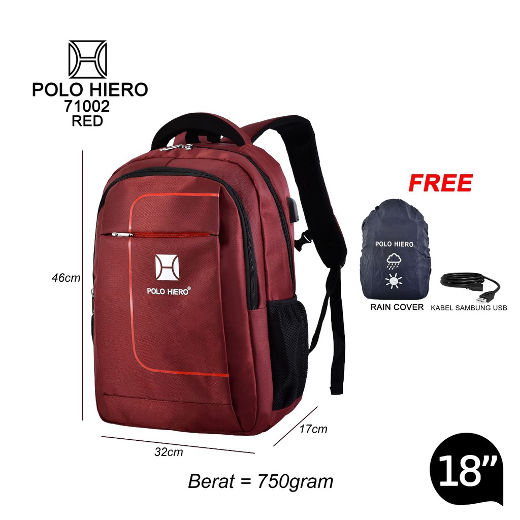 (TSI) Tas Polo Hiero 71002-18 Inch Tas Pria Sekolah Tas Ransel Fashion Tas Backpack