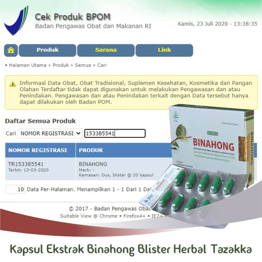 Obat Herbal Luka Pasca Operasi Ekstrak Daun Binahong Asli Tazakka Original 20 Kapsul Blister.