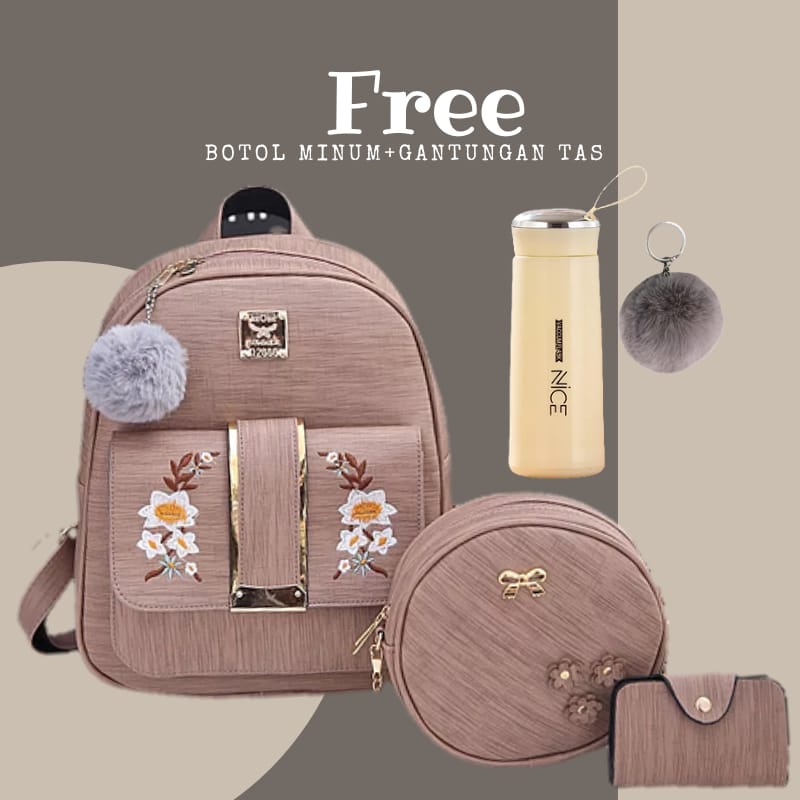 TASMURAH30_Tas Ransel Golden flower 3 in 1 Ala Korea Tas Anak Sekolah