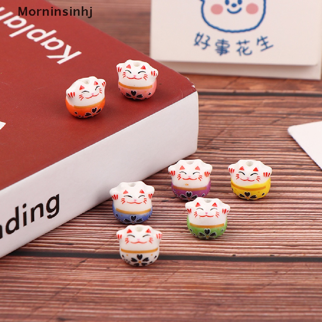 Mornin 5Pcs 14mm Lucky Cat Ceramic Beads Diy Gelang Kalung Aksesoris Lubang Longgar Perhiasan Manik-Manik Porselen Untuk Membuat Perhiasan Gelang Hadiah id