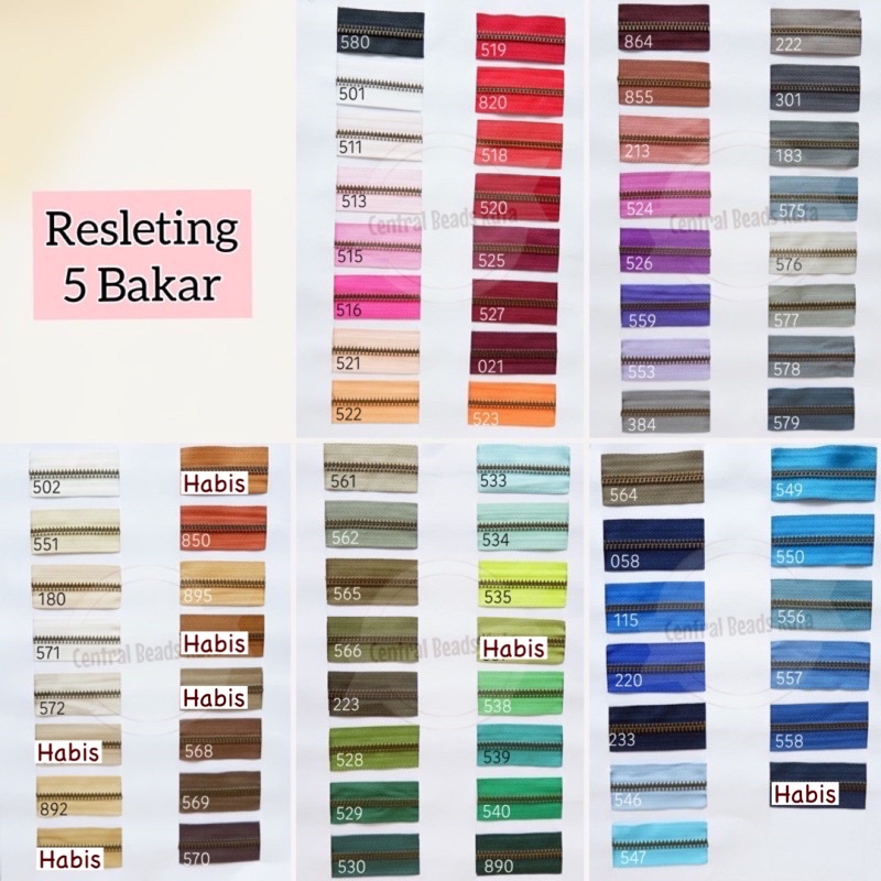 (1meter) Daun resleting besi 5 bakar YKK