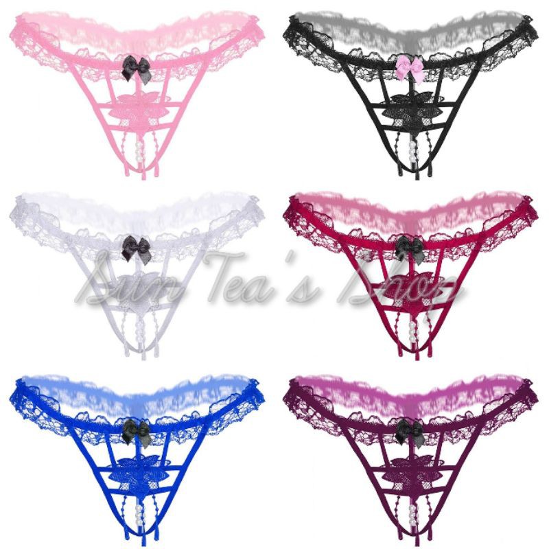 GS239 Sexy tassel pearl open crotch flower thong g string