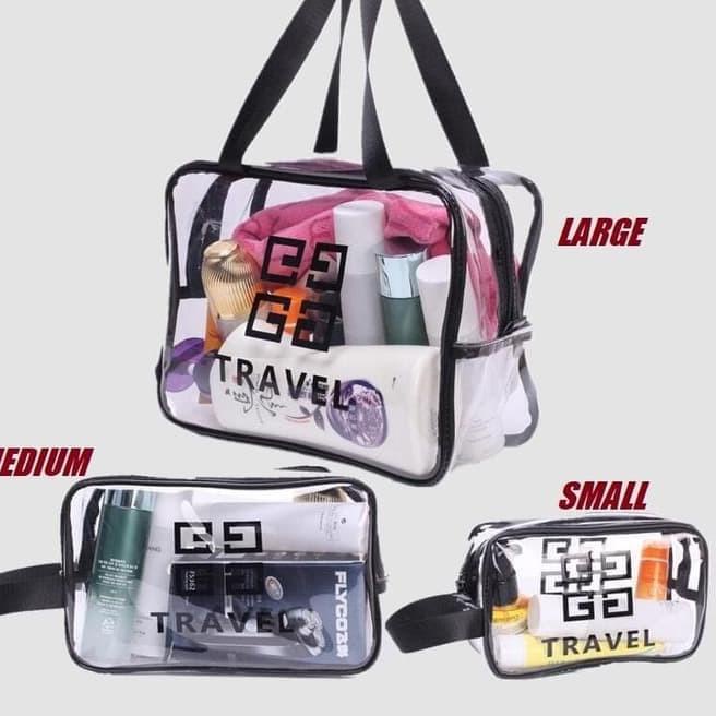 ℮ Tas kosmetik transparan plastik mika - tas toilet peralatan mandi F397 - size S ♩