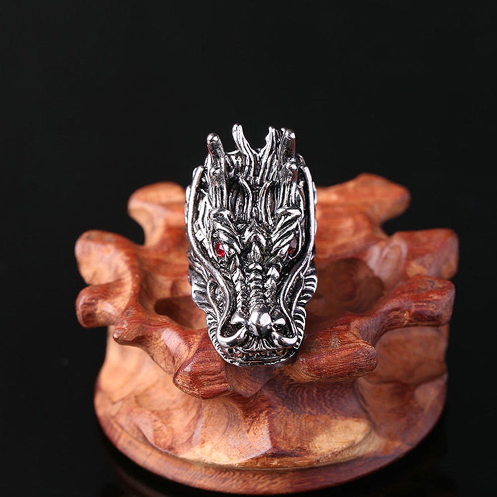 Hu Hu Hu Hu Hu Alat Bantu Pasang Kacamata♡ Cincin Pria Desain Ukiran Kepala Naga Hias Cubic Zirconia Gaya Punk Untuk Pestahadiah