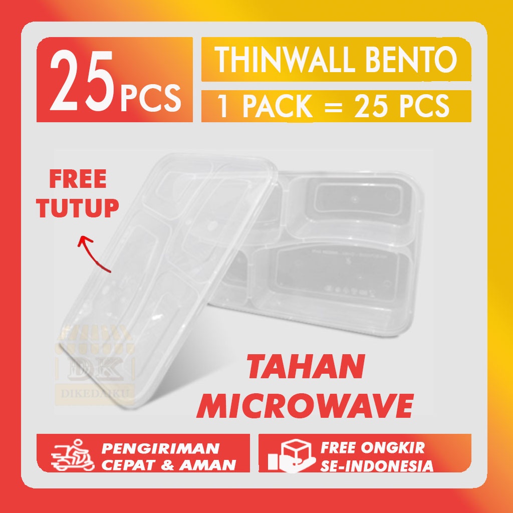 [ FREE TUTUP ] THINWALL BENTO Mika Bento Sekat 4 TAHAN MICROWAVE /MIKA BENTO/BENTO COKLAT/mika bento