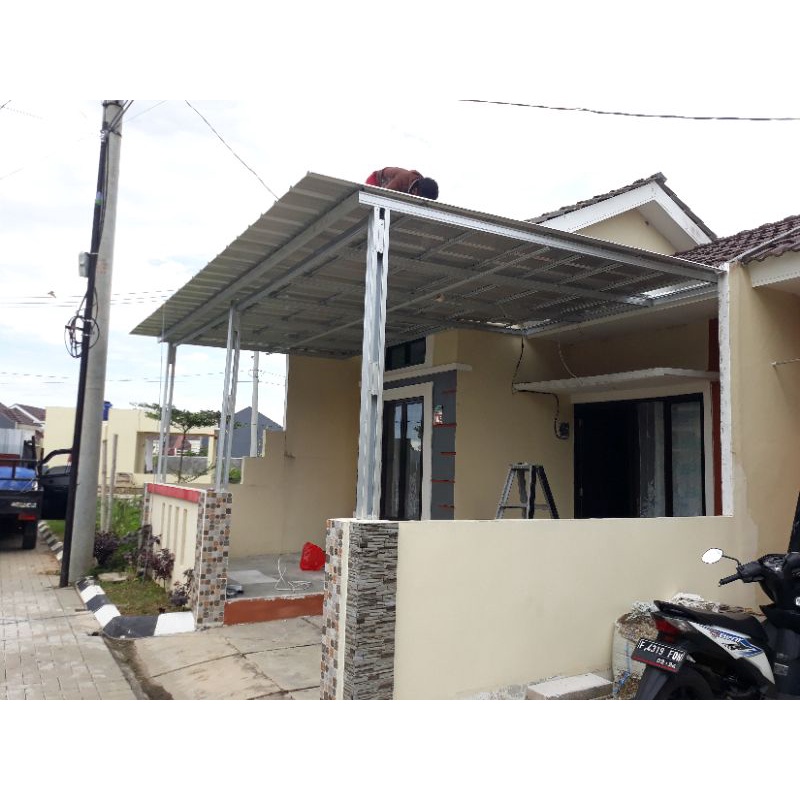 Kanopi Baja ringan atap spandek polos 0,75 full atap spandek 0,30