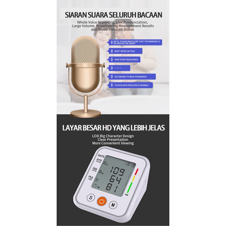 BLUE SKY Siaran suara Tensimeter Digital Alat Cek Pengukur Tekanan Tensi Darah Digital Tensimeter Sphygmomanometer bersertifikat FDA