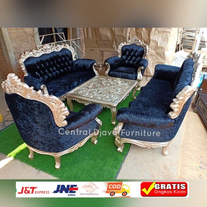 promo Kursi set Meja Tamu Sofa Cushion Arabic Gold Romawi Ukir Jepara
