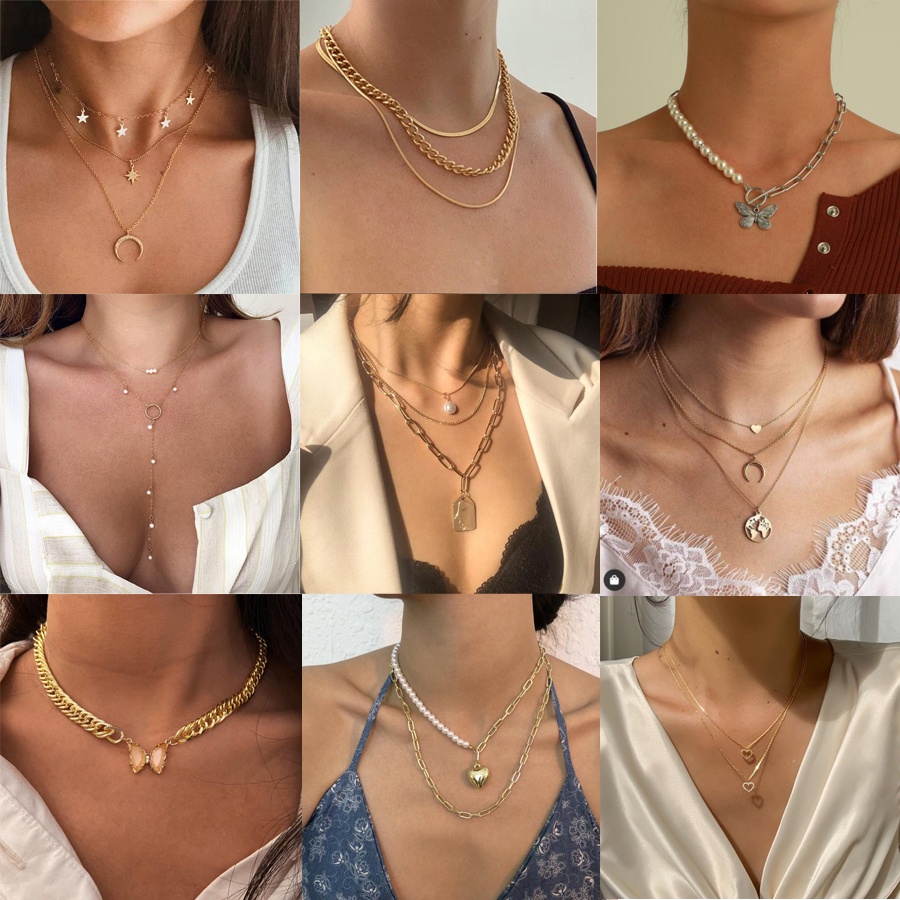 Kalung Kupu-kupu Mutiara dua lapis untuk Aksesori Perhiasan Fashion Wanita Tersedia