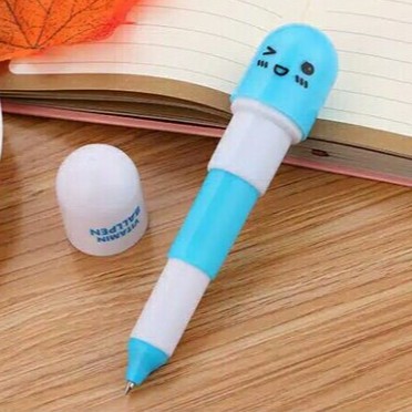 PENA VITAMIN / PENA VITAMIN UNIK / PENA VITAMIN KAPSUL / PULPEN KAPSUL LUCU-BIRU