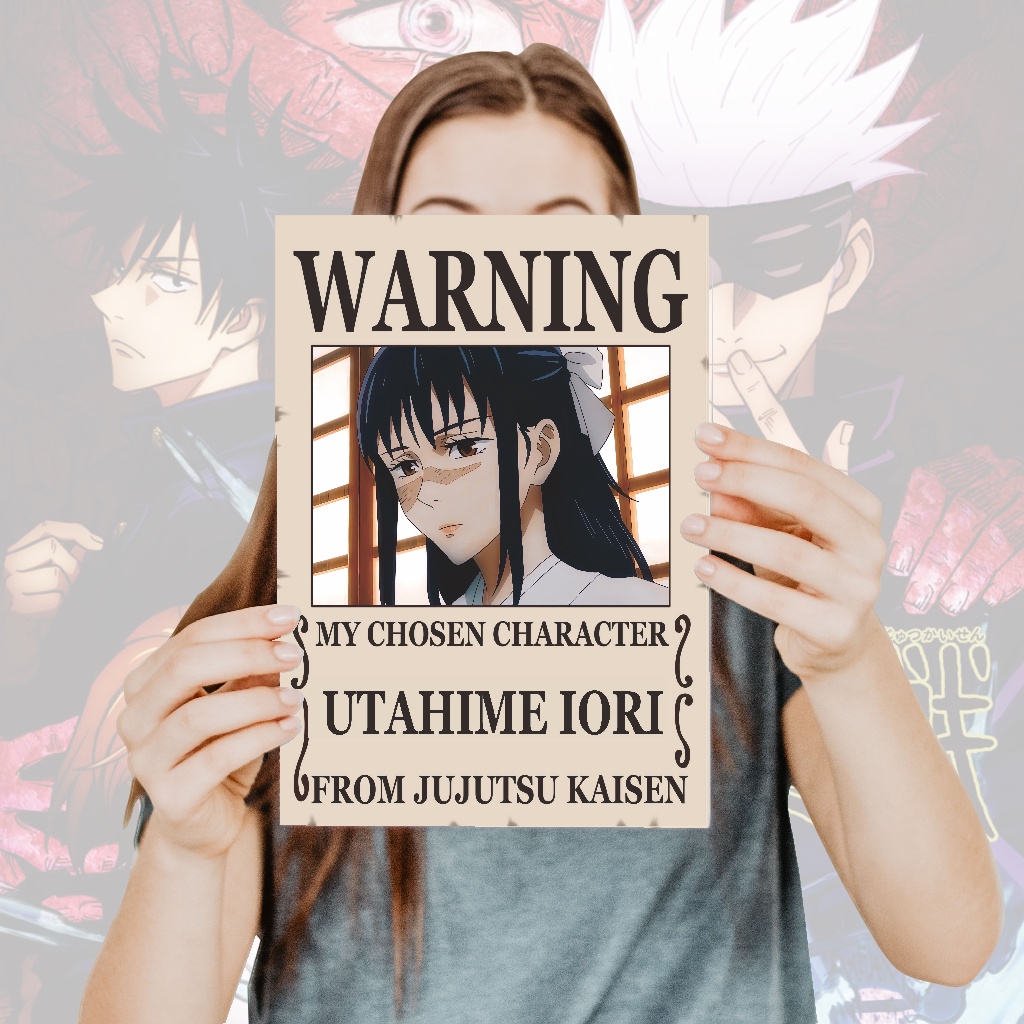 Poster Jujutsu Kaisen Warning Anime Itadori Yuji Fushiguro Megumi Gojo Satoru Sukuna- Size A4+-24 Utahime