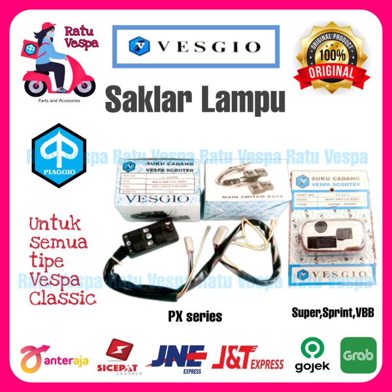 Saklar Lampu Vespa VBB,Super,Sprint,PX,PS,Strada,Spartan,Excel VESGIO