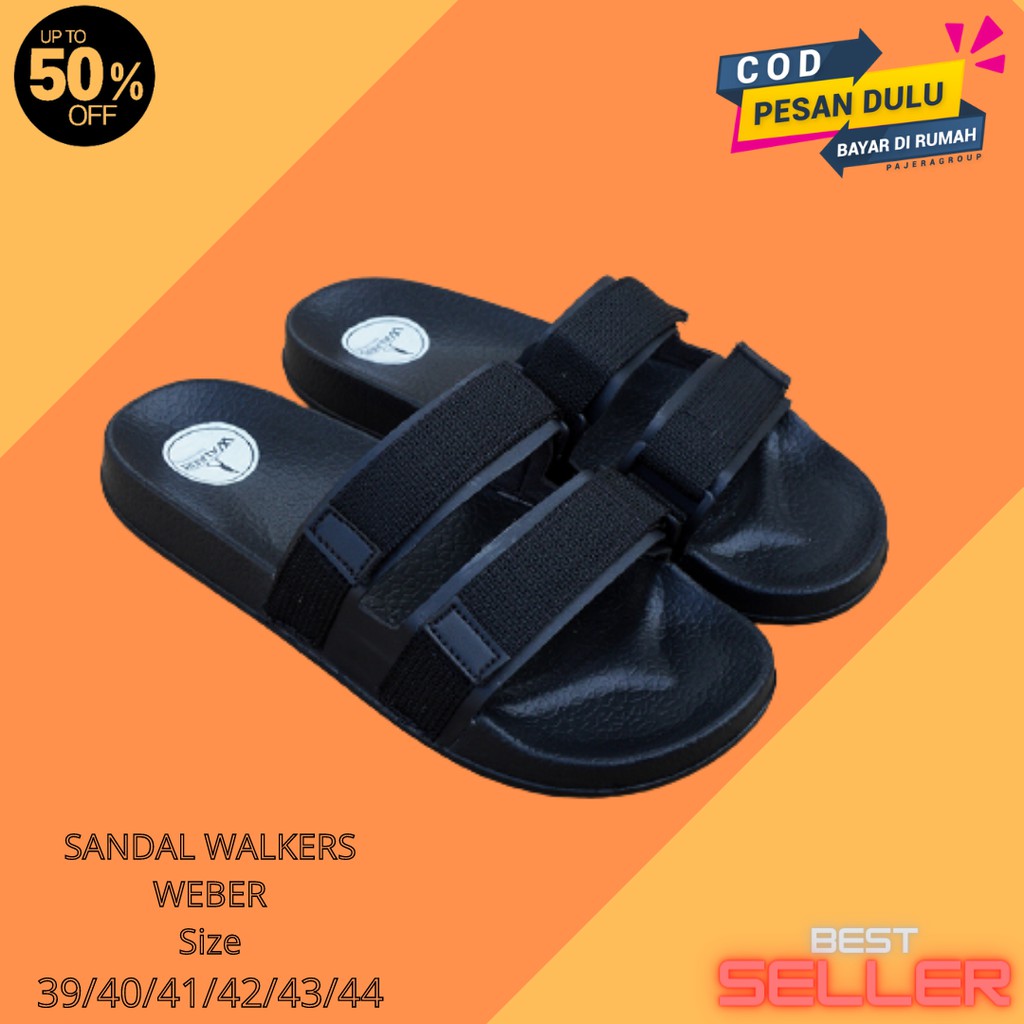 BIG SALE Sandal Slide Pria Walkers Weber Hitam / Sendal Slop Santai Casual Kekinian Flipflop Gaya