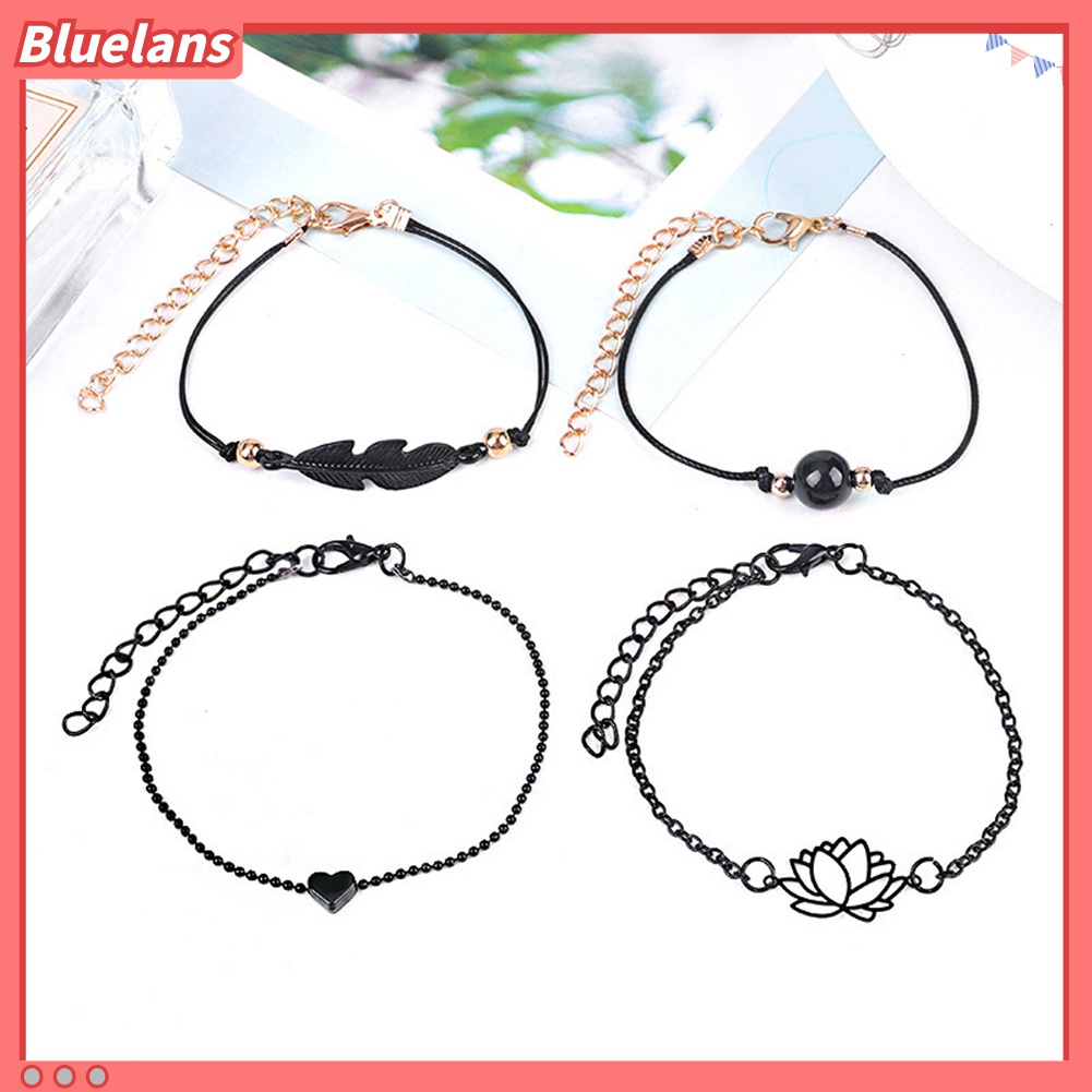 4pcs / Set Gelang Mutiara Imitasi Model Daun Teratai Hollow Untuk Hadiah