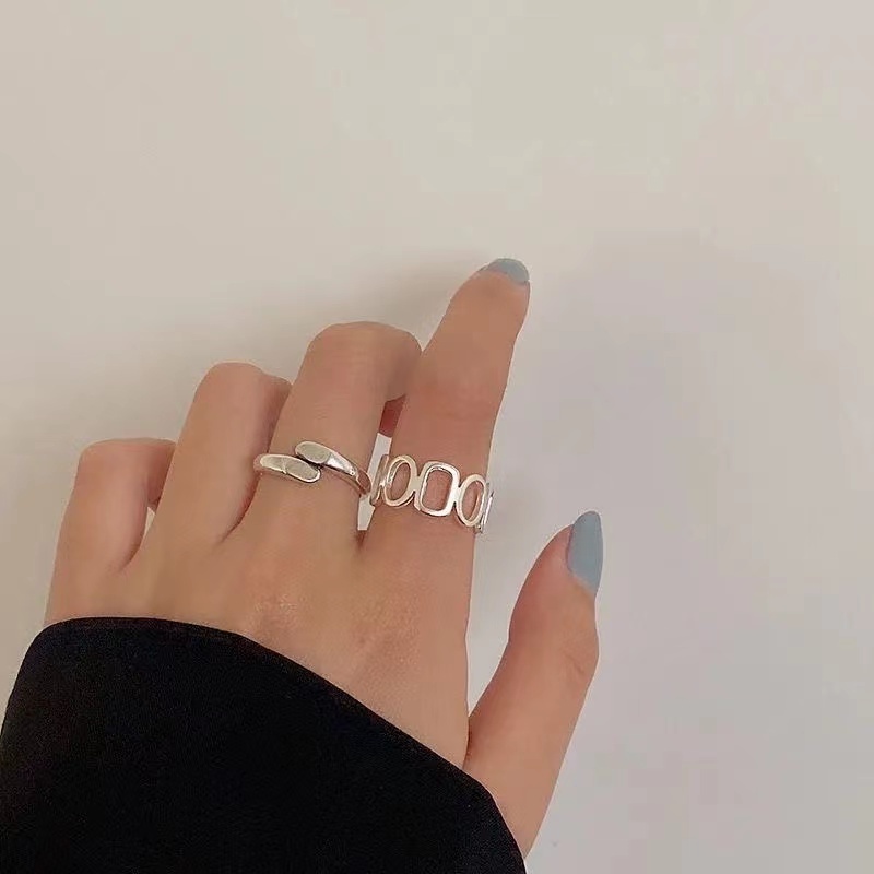 IFYOU 2pcs / Set Cincin Model Cutout Warna Silver Gaya Korea Untuk Wanita