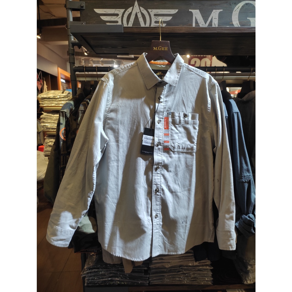 KEMEJA OUTDOOR LENGAN PANJANG UNTUK PRIA MGEE ORIGINAL TEXAS C006 LIGHT GREY