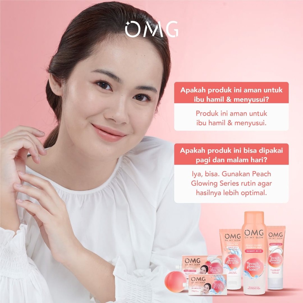 READY OMG Peach Glowing Series | Peachy Plumpy Glowing Skin | Cream | Face Wash | Toner | Krim Wajah | Sabun Cuci Muka