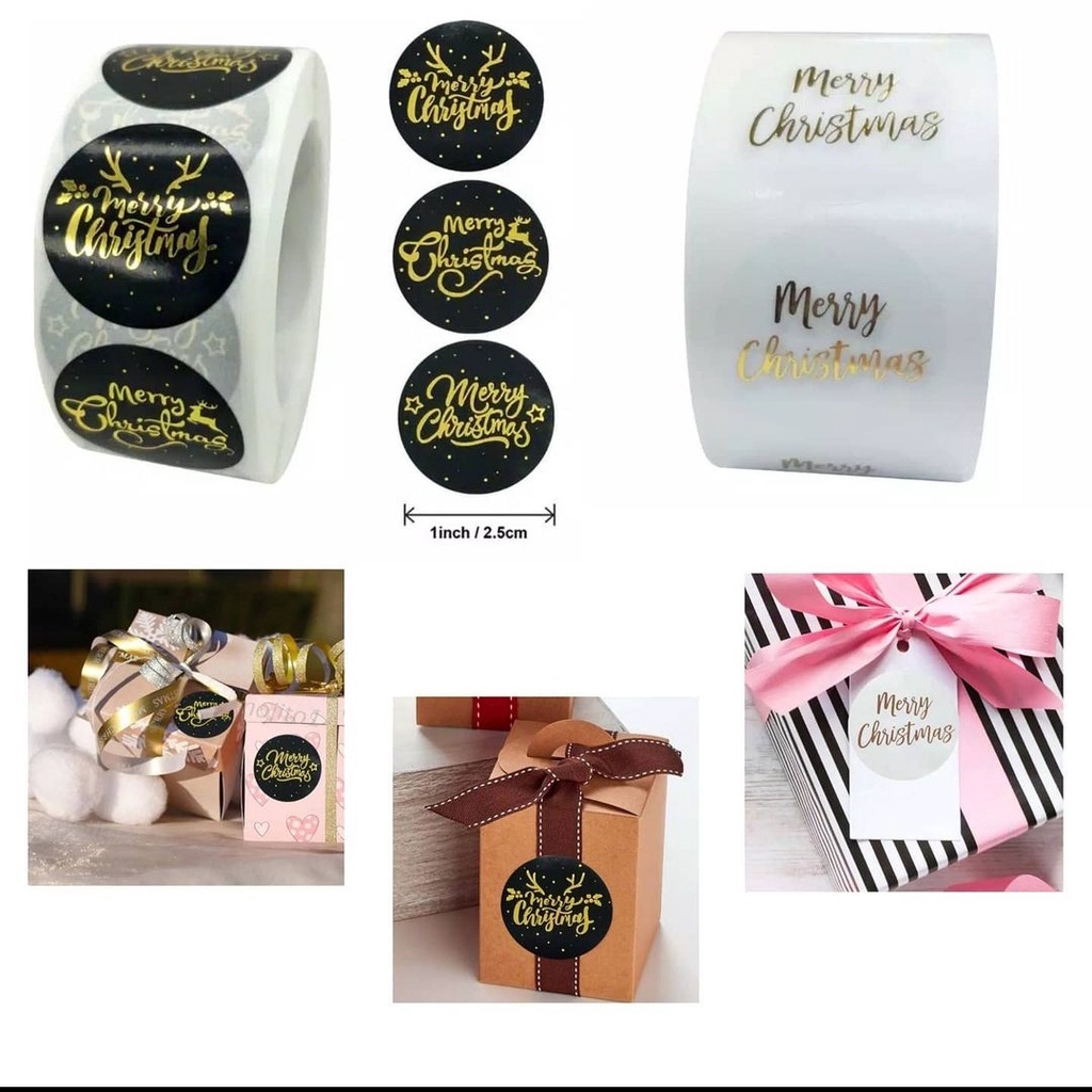 

Sticker Label Thank You Tema Natal 500 pcs Roll Stiker Labeling Box Plastik Makanan Hampers Merry Christmas