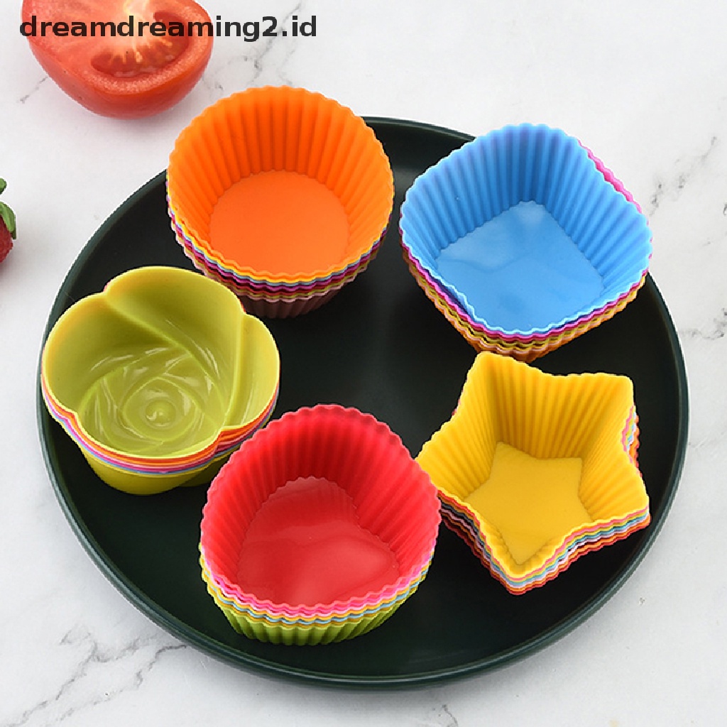 7pcs / lot Cetakan Kue Muffin / Cupcake Bentuk Bulat Bahan Silikon