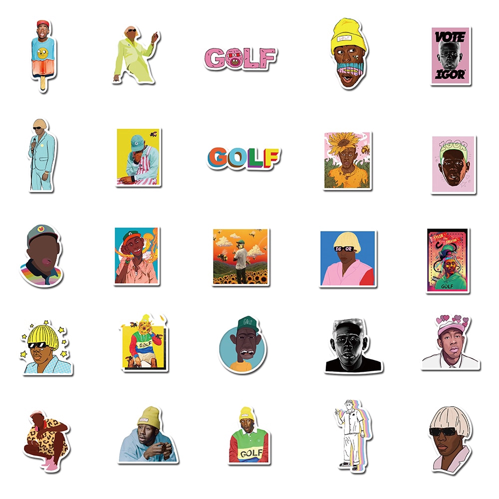 50pcs Pack Rapper Singer Tyler The Creator Portrait Stickers For Skateboard Guitar Motorcycle Laptop Waterproof Sticker Toy