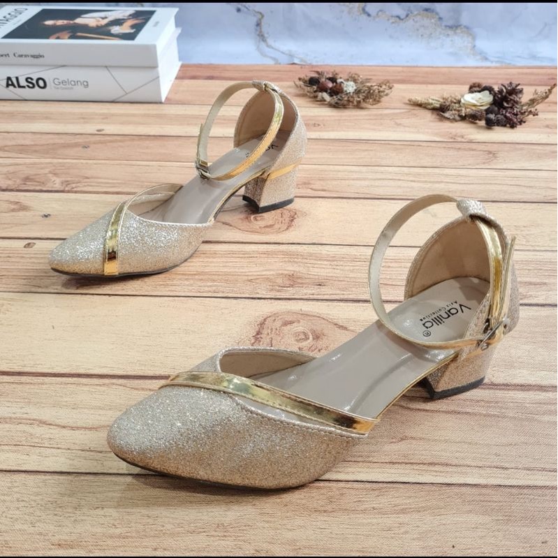 ABBUSHOES  F 14 hak tahu sepatu gliter wanita 5cm