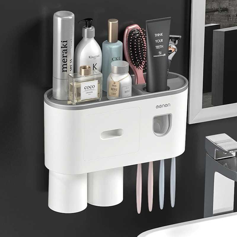 Menen Dispenser Pasta Gigi Odol Modern Toothbrush Holder 2 Cup - AO321 - White/Gray