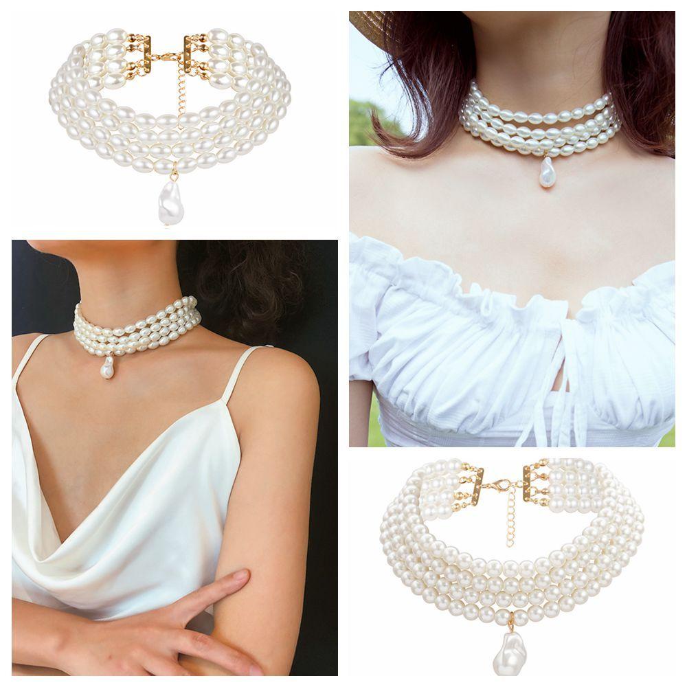 Solighter Liontin Kalung Pernikahan Wanita Statement Collars Irregular Pearl