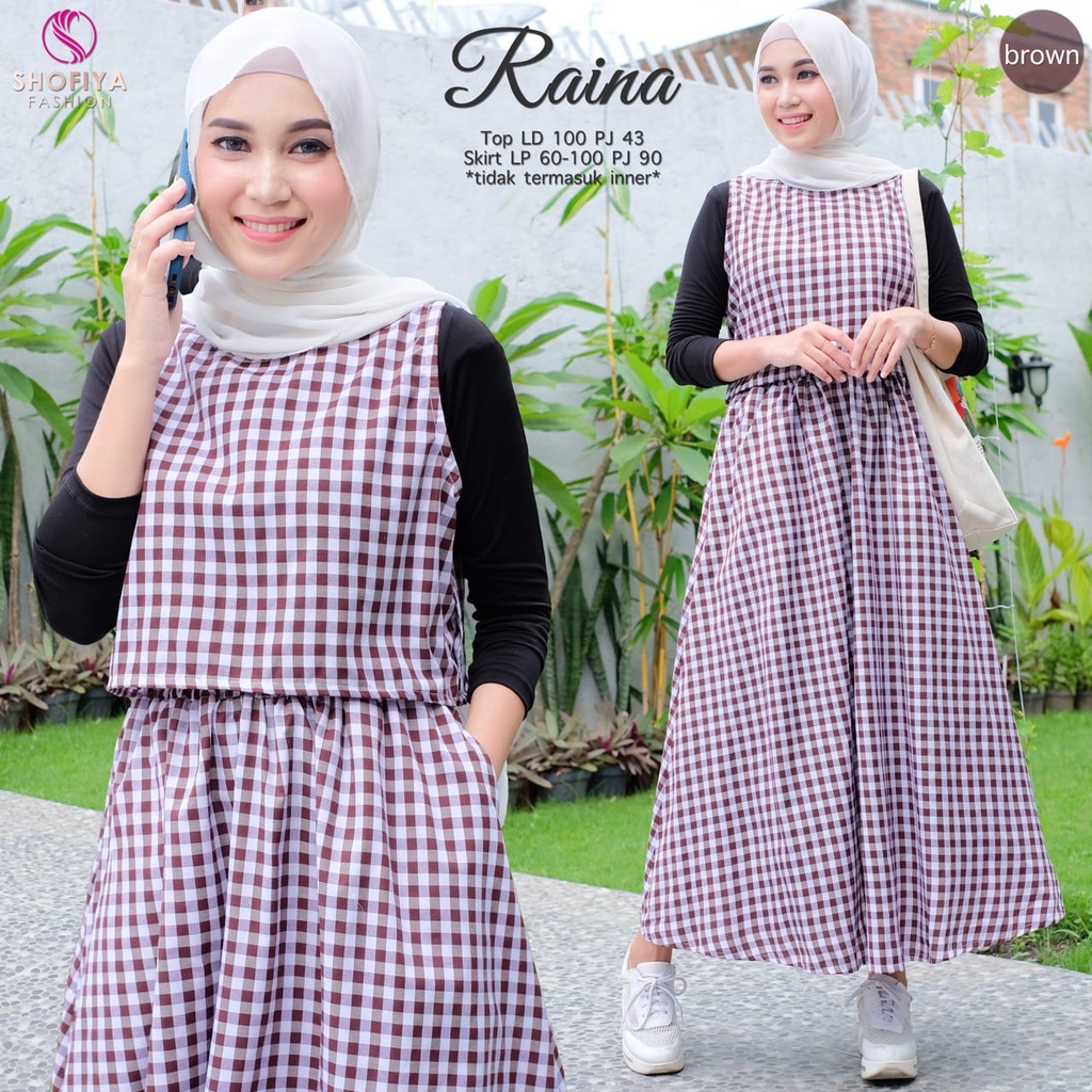 raina dress - setelan dress muslim - set atasan rok panang - dress muslim - fashion muslim wanita or