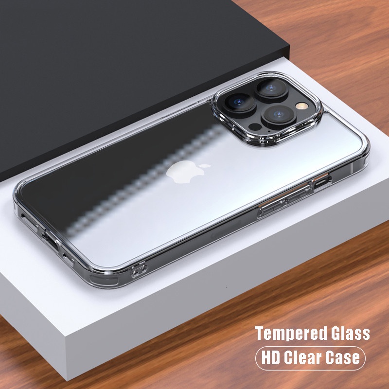 Hard Case Tempered Glass Transparan Cover Iphone 14 11 12 13 Pro Xs Max 13mini X Xr 7 8 Plus Se2