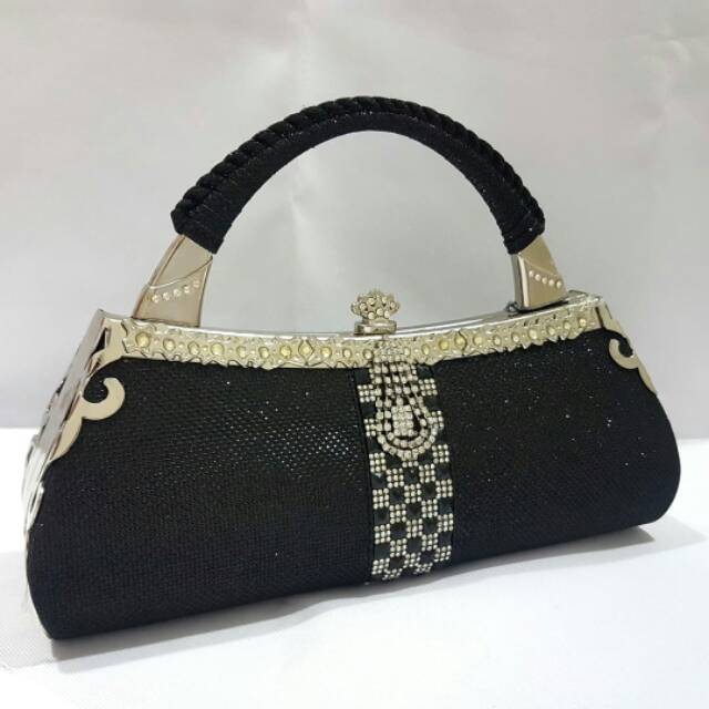 Tas Pesta Farnell Wanita 2646 Clutch Kondangan Kilap Glitter Batu Permata Mewah