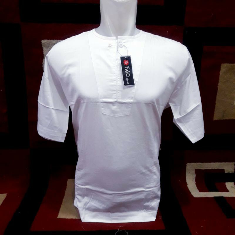 BAJU KOKO LENGAN PENDEK KERAH OBLONG PUTIH POLOS