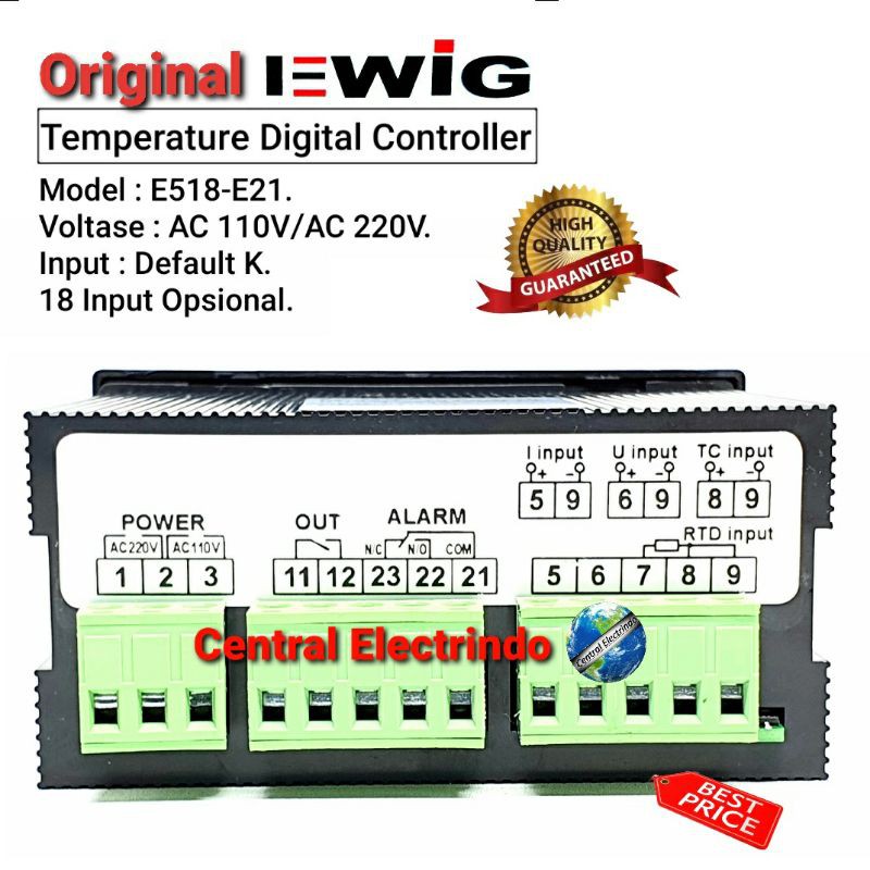 Temperature Controller/Thermo Control Digital E508-E 48x96mm EWIG.