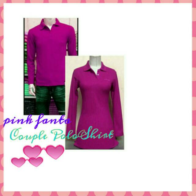 Couple Polo Shirt Lengan Panjang Pink Fanta Pique Katun Lacoste