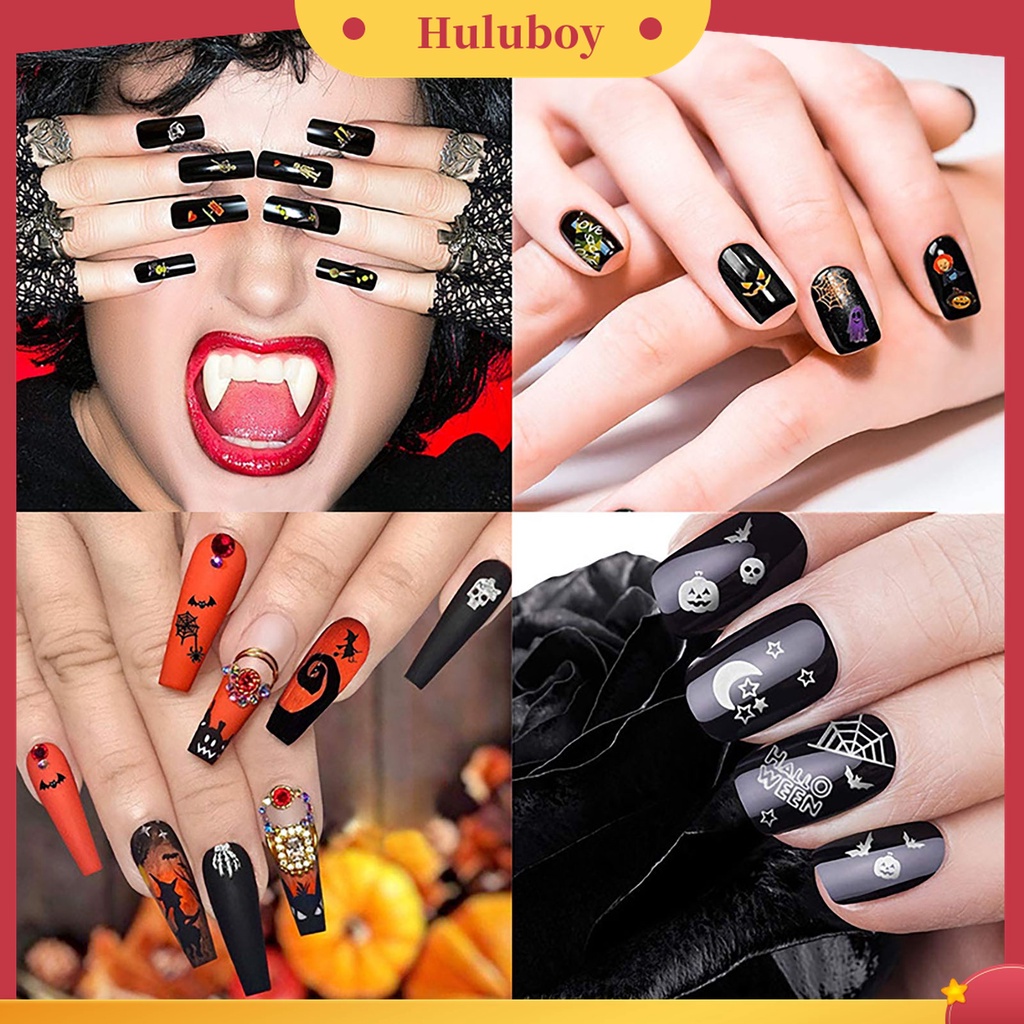 Huluboy Huluboy♡ 1 Lembar Stiker Kuku Motif Halloween Untuk Nail Art