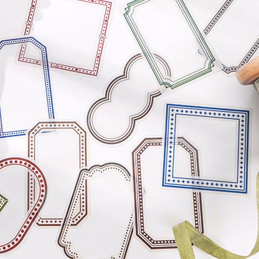 ELEGANT Diy Card Frame Series Stickers Transparent Vintage Gear of Memory PET Stickers 15pcs Time Boundary Series Photo Album Decorative Scrapbooking Background Decorative Junk Journal Decorative Frame Series Stickers Stationery Stickers