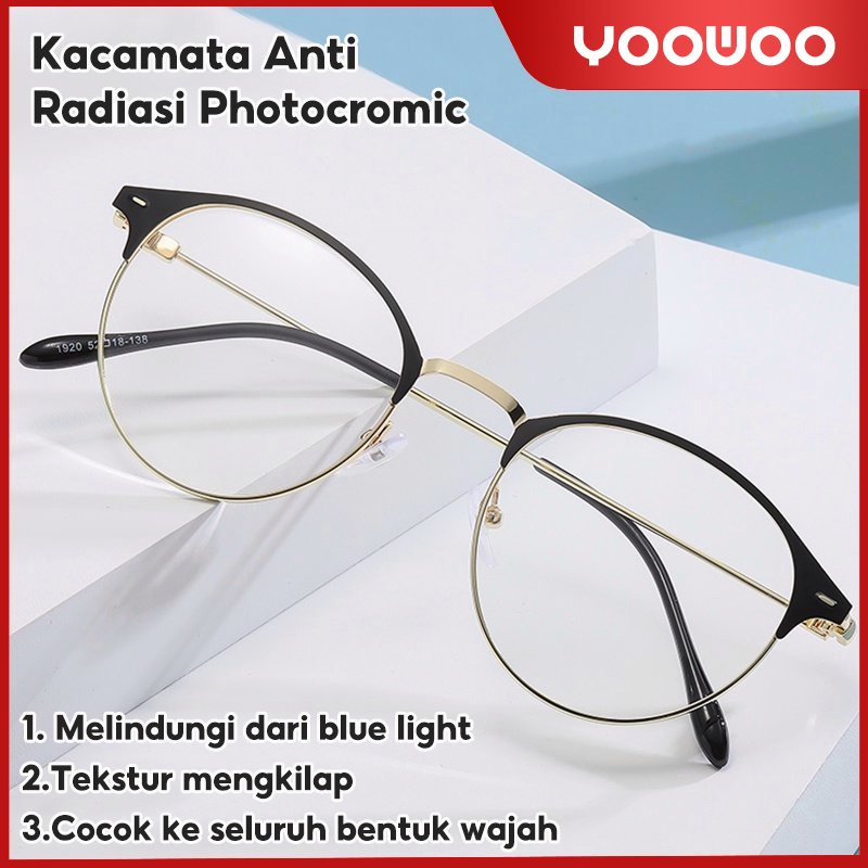 2in1 Kacamata hitam photochromic anti bluelight /wanita pria kacamata bingkai Titanium