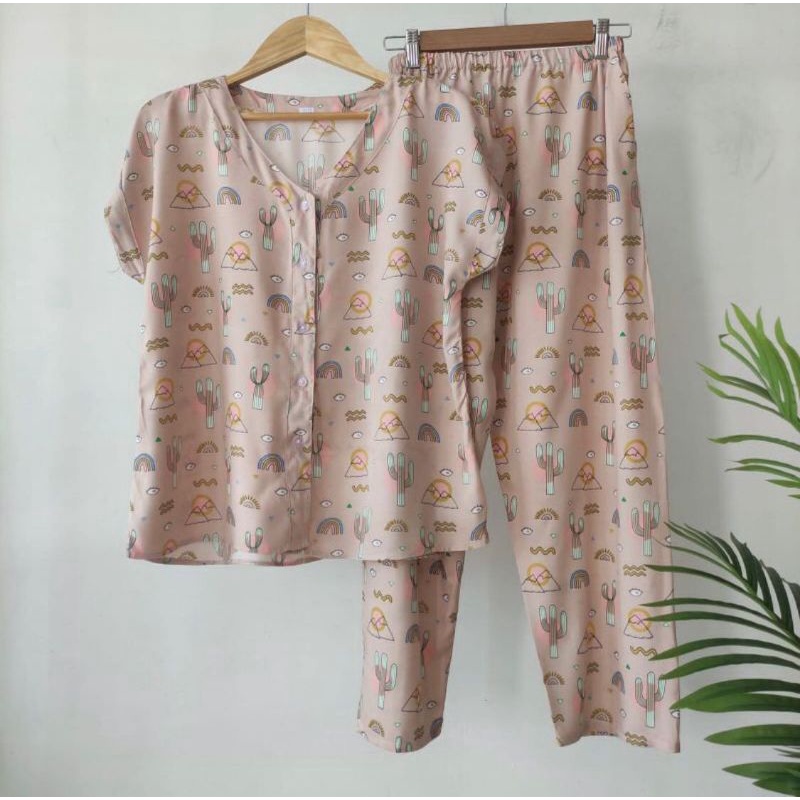 PIYAMA KANCING HITS NON KERAH/V-NECK PIYAMA KANCING BUSUI | PIYAMA RAYON | HOMEWEAR-NK AAN