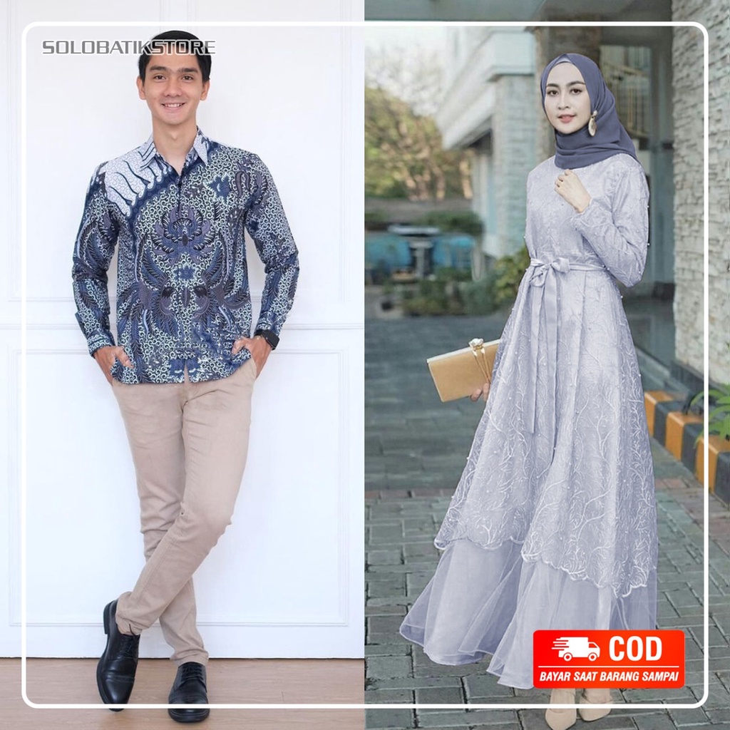 best seller couple batik gamis muslim sragaman  set gamis Brokat tille modern terbaru gamis kondangan Wisuda Nikahan Tunangan Resepsi nikah