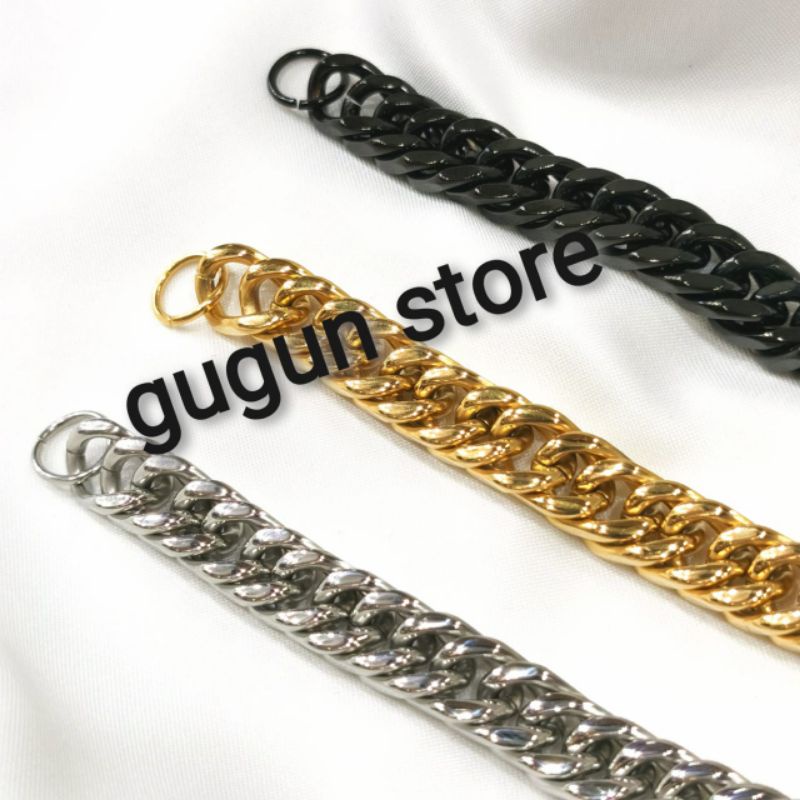 GELANG Rantai TITANIUM Kokot Udang AntiKarat Laki Pria Hitam Emas Silver Murah