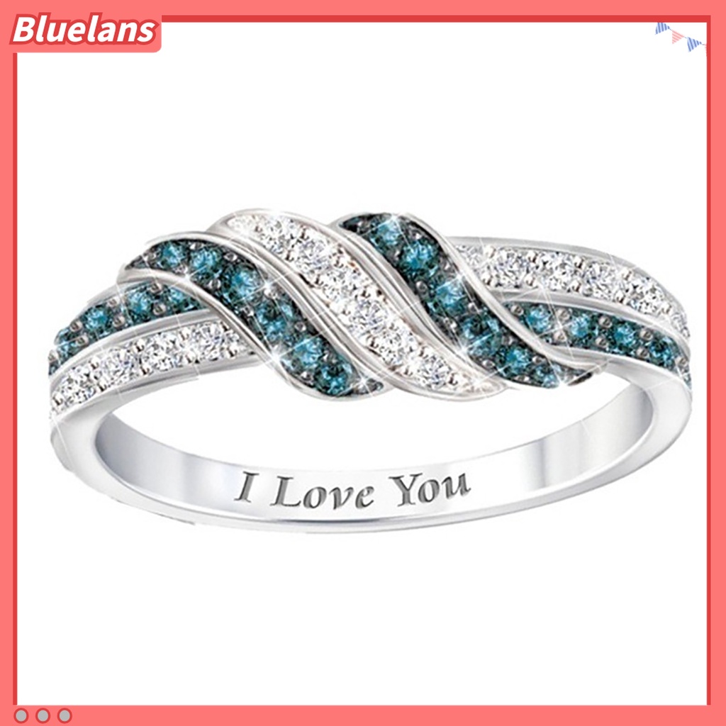 Bluelans Cincin Berlian Imitasi Desain Tulisan I Love You Untuk Wanita