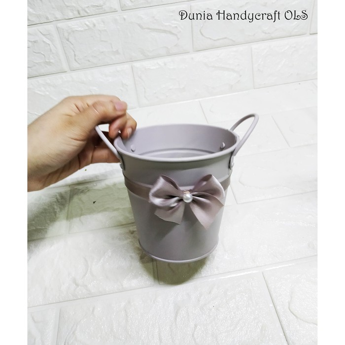 Vas Ember Timba Shabby Ribbon Pajangan Pot Cantik Dekorasi