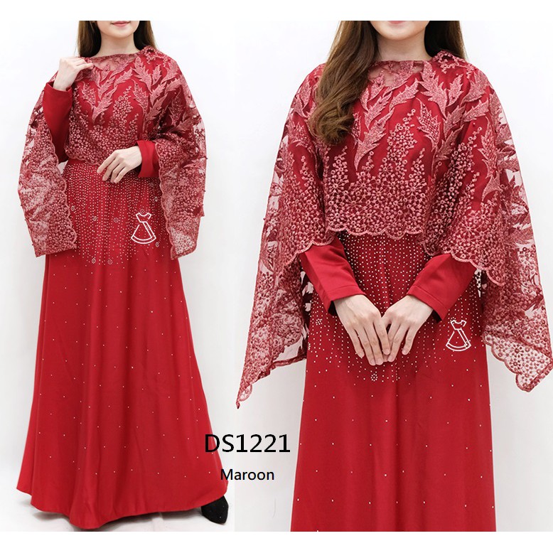 DS1221 - GAMIS CAPE BRUKAT SATIN HARI RAYA DRESS MUSLIM PREMIUM MURAH