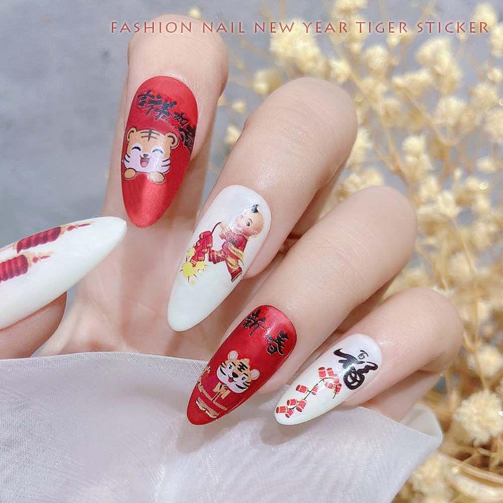 Hiasan Nail Art AUGUSTINA Tahun Baru Imlek Lentera Decal Indah|Pola2022dekorasi Nail Art DIY Tahun Baru